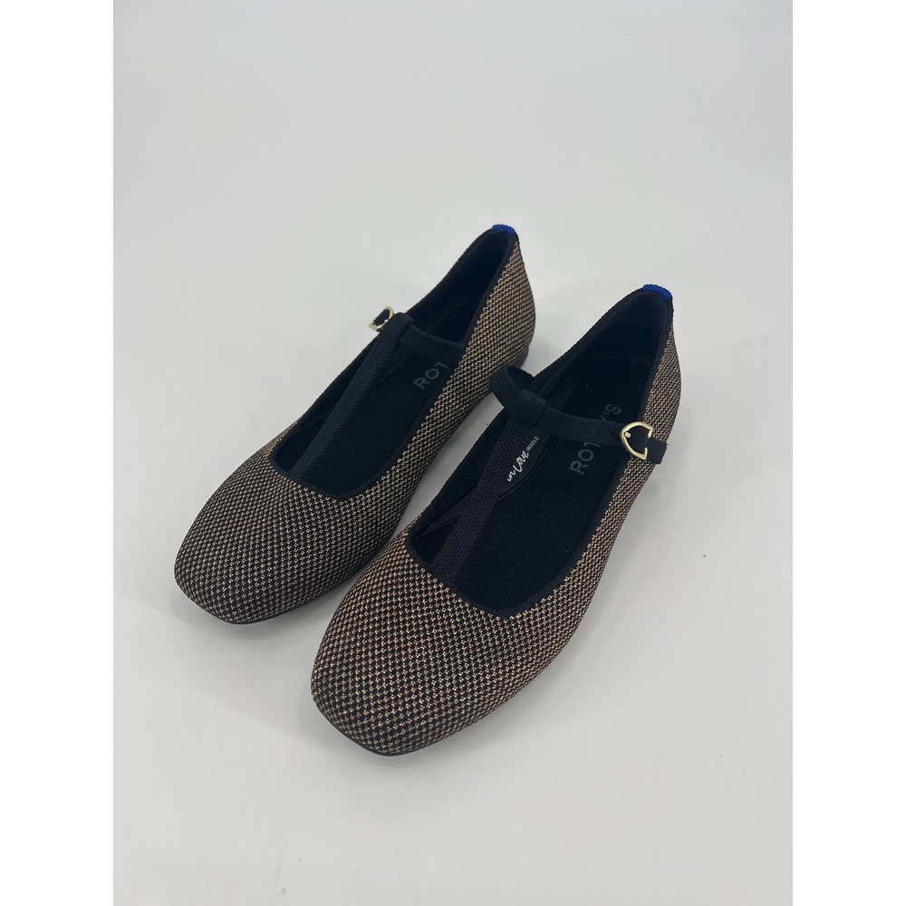 Rothys The Square Mary Jane Bronze Metallic Sparkle T-Strap Flats 6.5 328-007